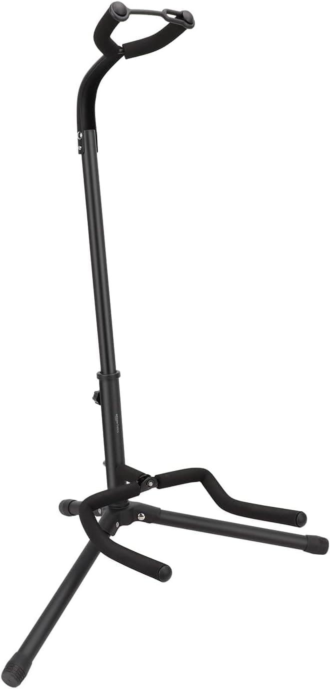Amazon Basics Height Adjustable Foldable Guitar Stand with Secure Support, Padded Non-Slip Floor Stand for Acoustic, Electric, Bass and Banjos, Portable Display Stand, Black
