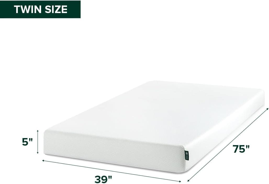 Zinus 5 Inch Twin Green Tea Memory Foam Mattress, Medium Firm Feel | Pressure-Relieving Comfort & Full-Body Support, Naturally Fresh, CertiPUR-US & OEKO-TEX Certified Safe Materials