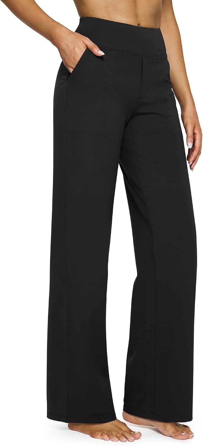 G4Free Yoga Pants for Women Wide Leg Pants with Pockets High Waisted | Moisture Wicking, Soft Comfortable Feel, 4-Way Stretch, Faux Fly, Faux Back Pockets, Yoga, Work & Casual Wear