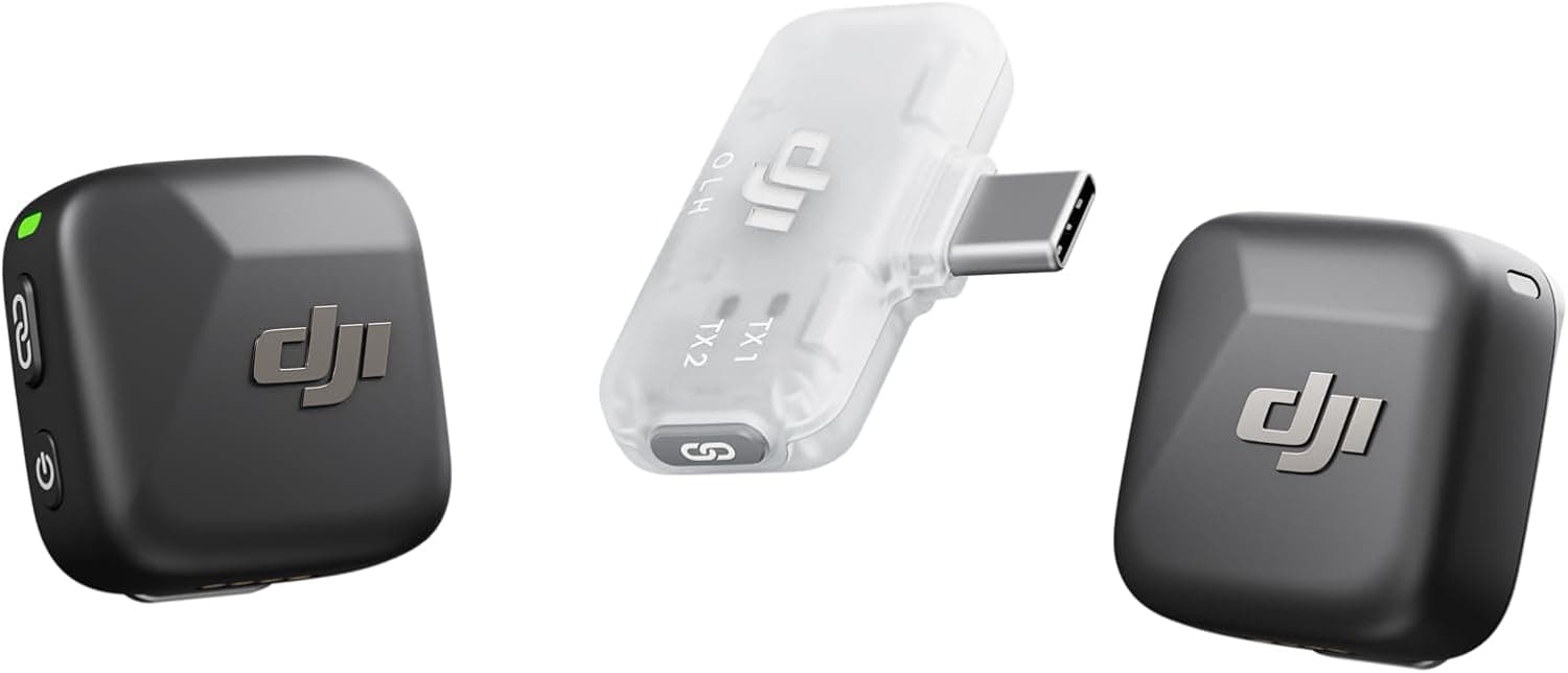DJI Mic Mini (2 TX + 1 Mobile RX), Ultralight, Active Noise Cancelling | Wireless Lavalier Microphone for iPhone 17/16/15 & Android/PC/Tablet, Plug-and-Play, 300m Transmission, Youtube, Vlog
