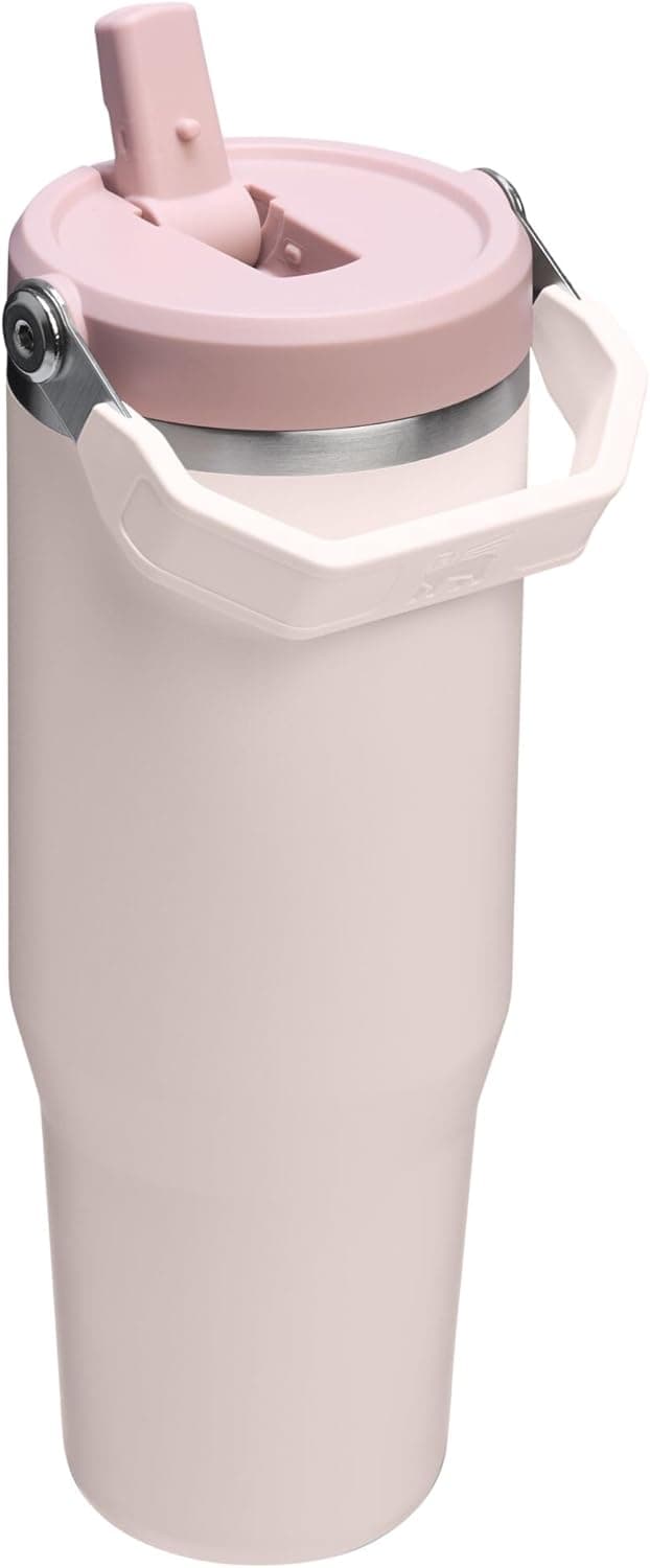 STANLEY IceFlow 2.0 Flip Straw Tumbler, 30 oz, Rose Quartz | Easy Carry Handle | Twist On Lid and Flip Up Straw | Leak Resistant Water Bottle | Insulated Stainless Steel | BPA-Free