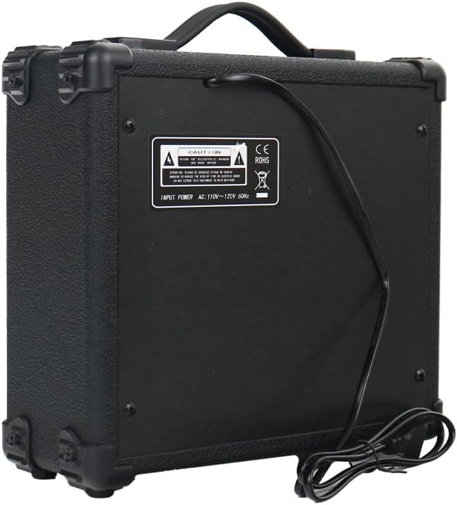 Electric Guitar Amplifier 20w Guitar Amp Starter Beginner Practice Small Portable Travel Headphone Aux Distortion Gain Treble Bass Volume Noiseless Cable Adapter Pick Aux Cable Earphone (BK)