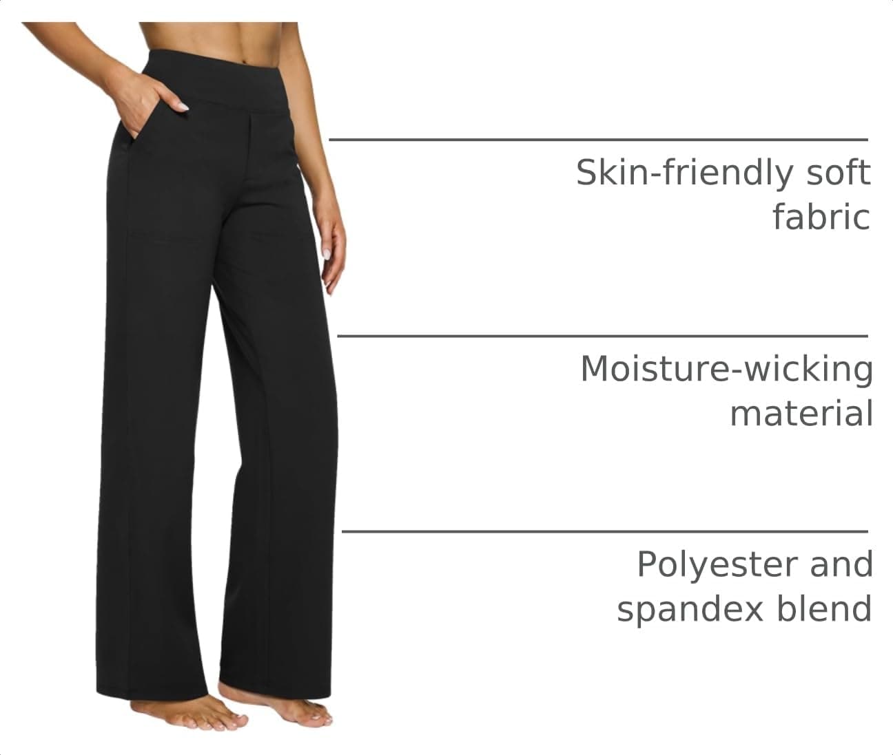 G4Free Yoga Pants for Women Wide Leg Pants with Pockets High Waisted | Moisture Wicking, Soft Comfortable Feel, 4-Way Stretch, Faux Fly, Faux Back Pockets, Yoga, Work & Casual Wear