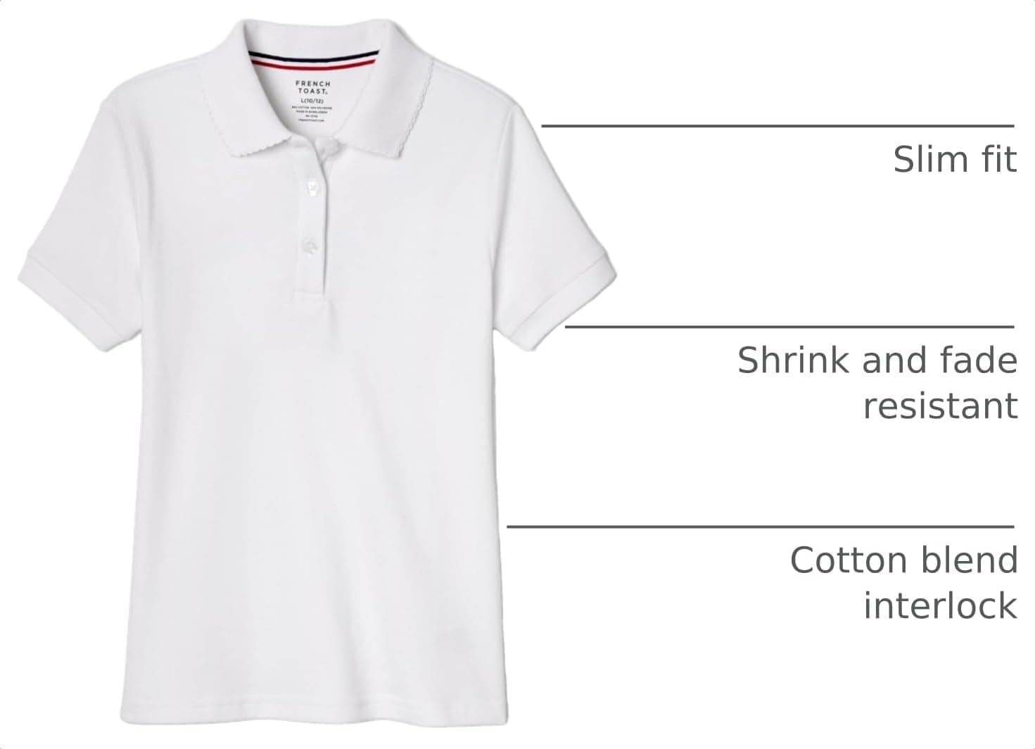 French Toast Girls' Short Sleeve Picot Collar Polo School Uniform Shirt (Standard and Plus)