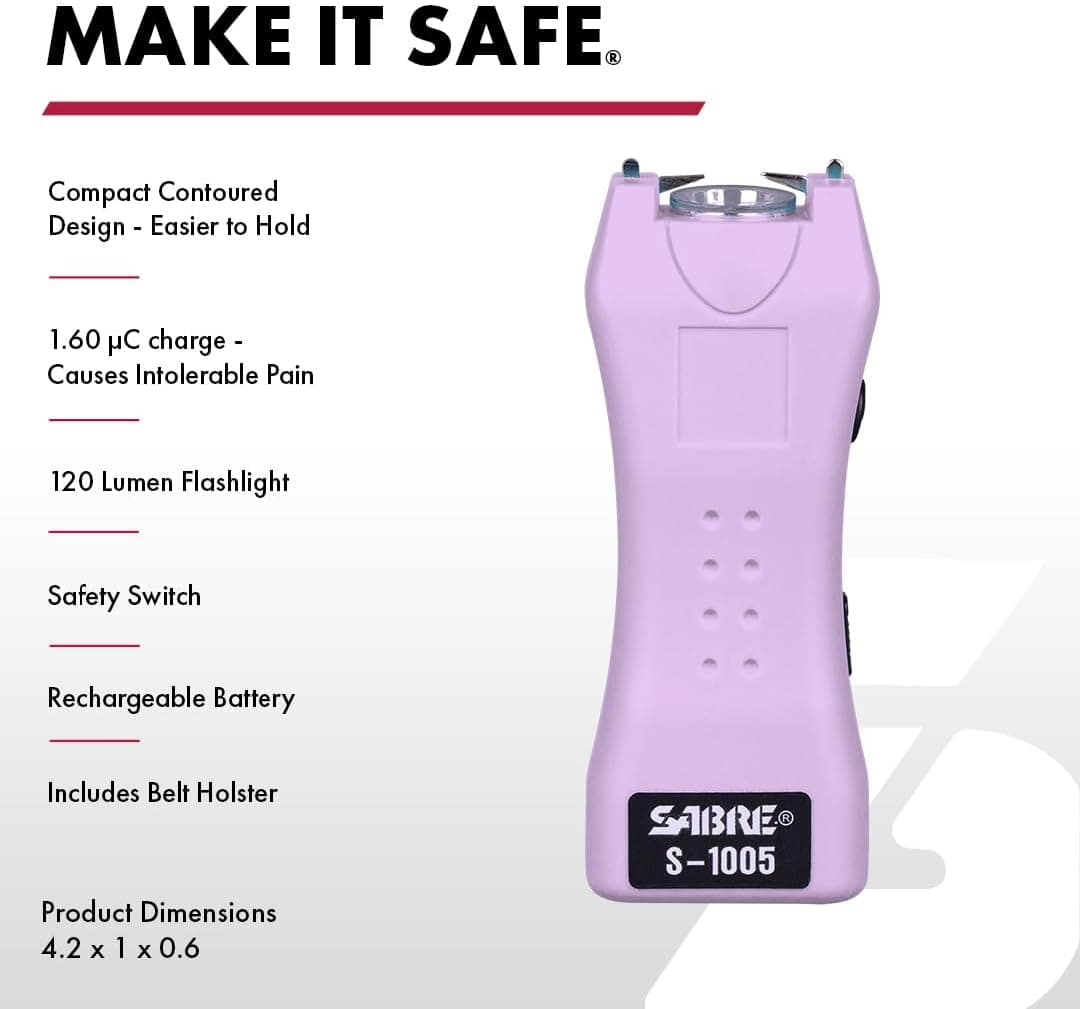 SABRE Pepper Spray & 2‑in‑1 Stun Gun with Flashlight Self Defense Kit – Fast Flip Top 10‑Second Safety Spray with Finger Grip & Keychain – Rechargeable Stun Gun, 1.60 µC Charge, 120‑Lumen LED Light