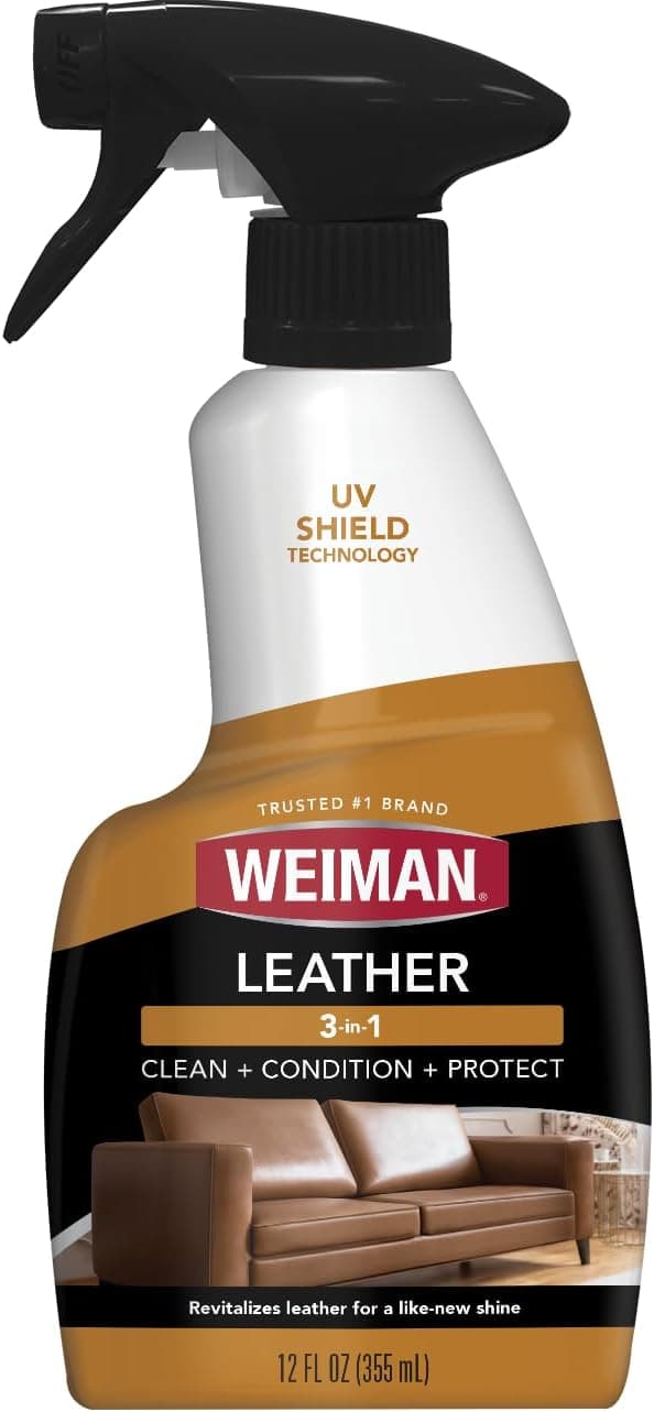 Weiman Leather Cleaner & Conditioner - Cleans, Restores & Protects Leather, UV Protection Prevent Cracking & Fading, Auto, Sofas, Shoes, Bags & All Finished Leather Surfaces, 1 Pack, 12 Fl Oz