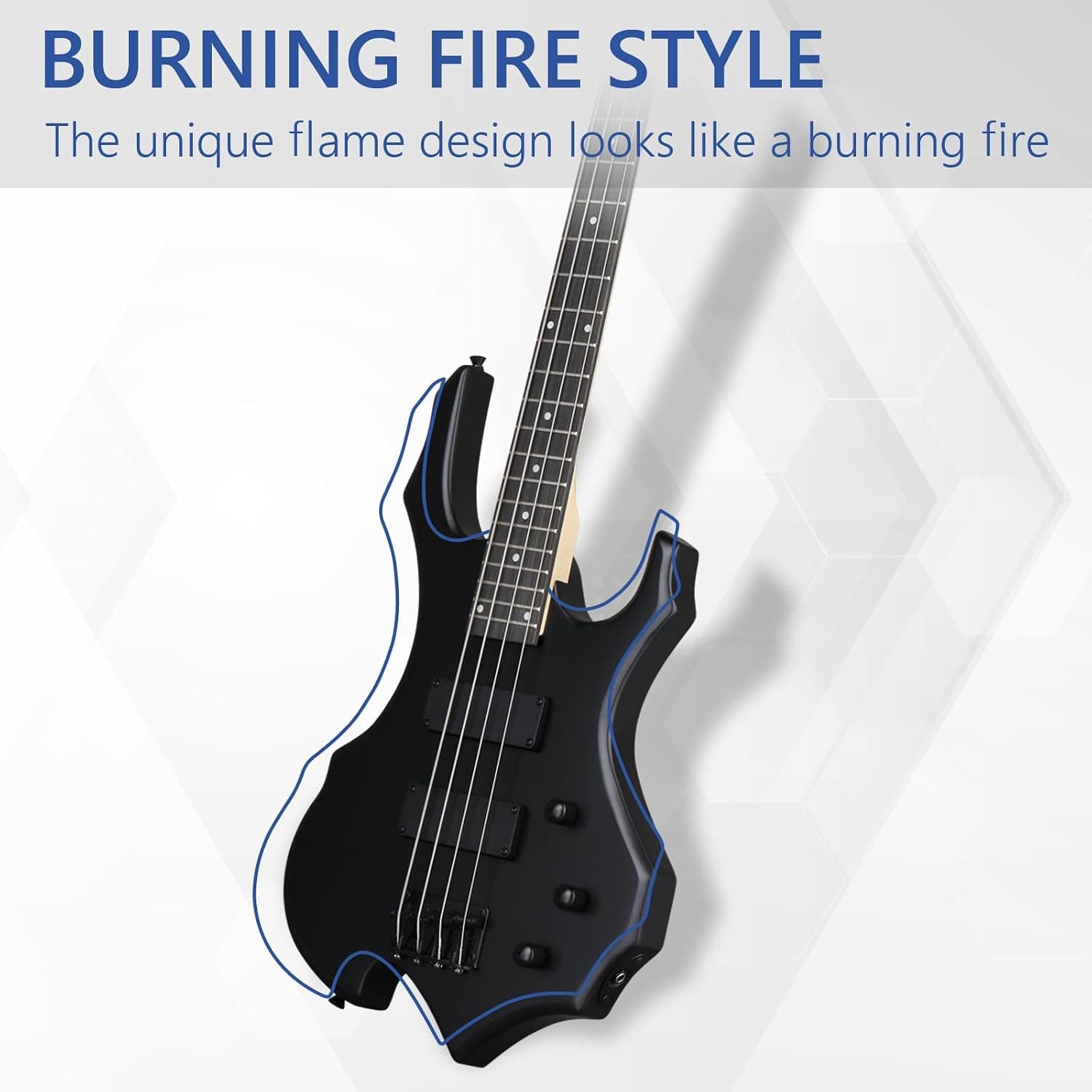 Ktaxon Electric Bass Guitar Full Size Flame Design Bass Guitar Kit (Matte) | Full Equipment with 20 Watt Amplifier, Portable Bass Bag, Superior Amp Wire, Adjustable Guitar Strap, Plectrum & Wrench Tool