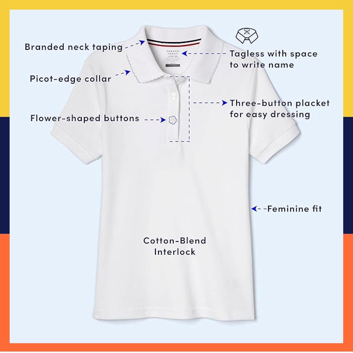 French Toast Girls' Short Sleeve Picot Collar Polo School Uniform Shirt (Standard and Plus)