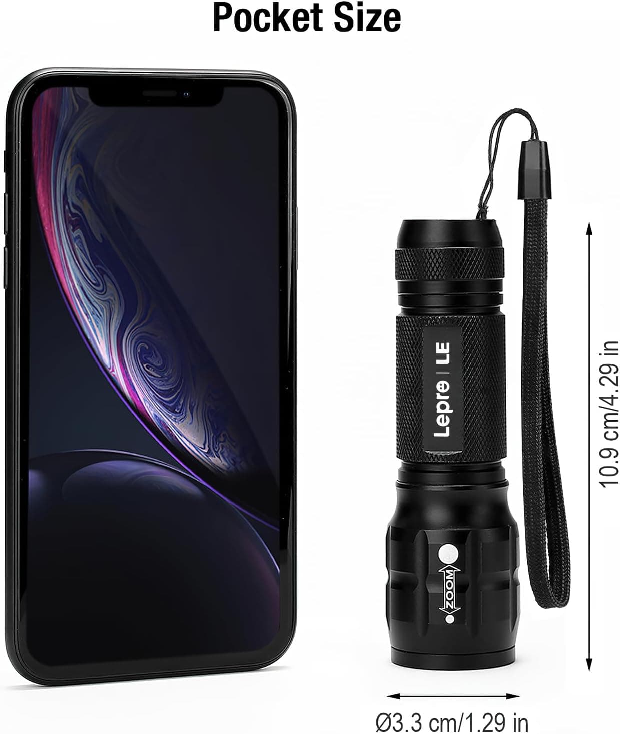 Lepro Lighting Ever LED Flashlight, High Lumens Waterproof Adjustable Focus | Small, lightweight. For outdoor, camping, emergency, tactical use. AAA batteries included. Adjustable zoom focus.