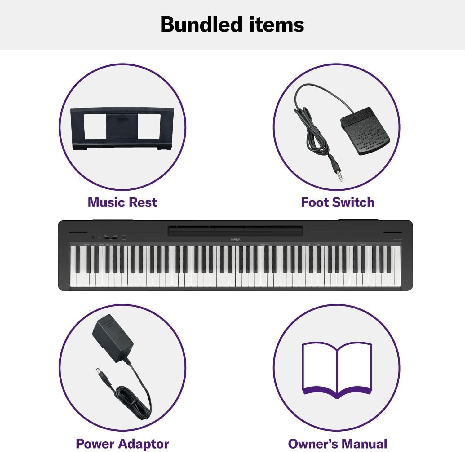 Yamaha 88-Key Digital Piano with Weighted Keys, Compact Design, Bluetooth, Keyboard, Music Rest, Sustain Foot Switch, and Built-in Speakers for Home Practice or Travel P145BT