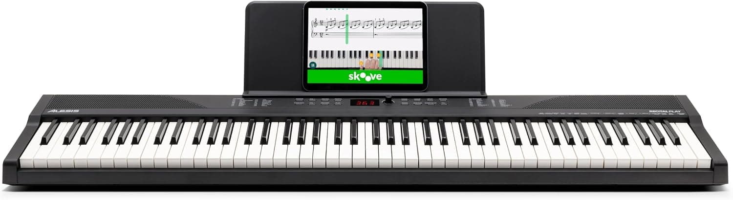 Alesis Recital Play 88-Key Piano Keyboard Bundle | Portable, 480 Voices, Split/Layer Modes, Includes Lessons, Stand, Sustain Pedal, Headphones, Carry Bag, for Beginners