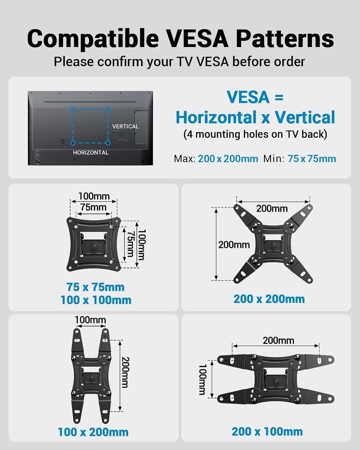 Pipishell Full Motion TV Wall Mount for Echo Show 21/15 and 13-43 Inch Flat Curved Screen TVs & Monitors, Max VESA 200x200mm up to 44lbs, TV Mount Wall Bracket with Rotation Swivel Tilt Extension
