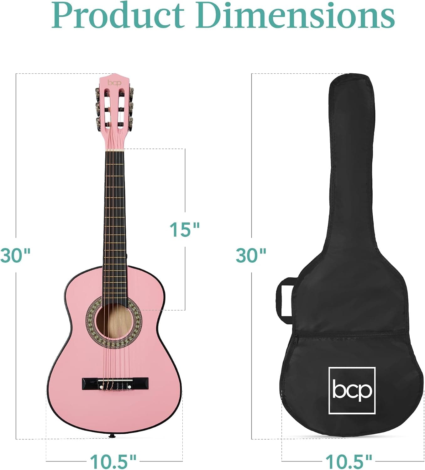Best Choice Products 30in Kids Acoustic Guitar, All-in-One Beginner Starter Kit w/Strap, Case, Extra Strings, Rosette Inlay - Pink