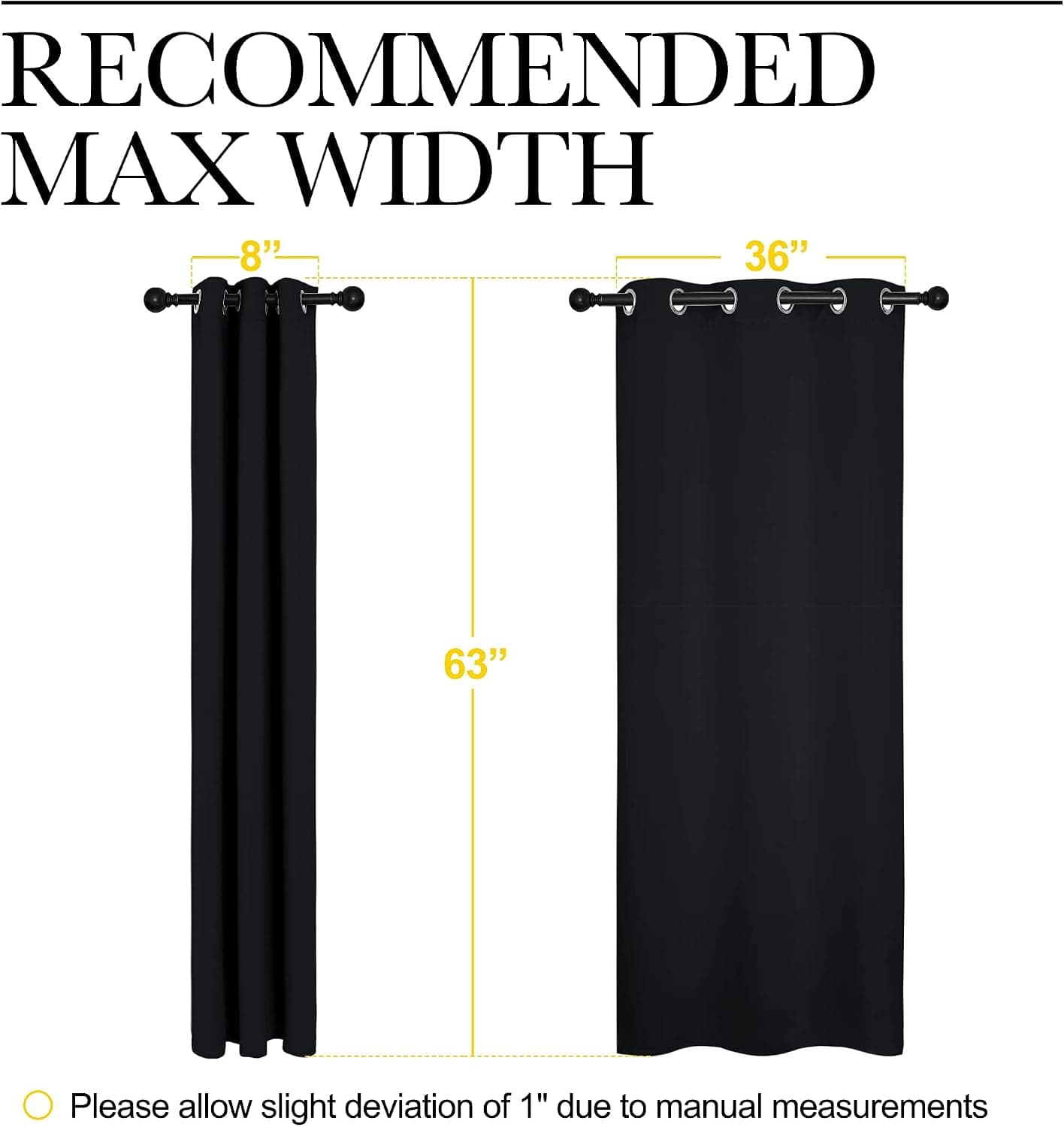 NICETOWN Halloween Pitch Black Solid Thermal Insulated Grommet Blackout Curtains/Drapes for Bedroom Window (2 Panels, 42 inches Wide by 63 inches Long, Black)