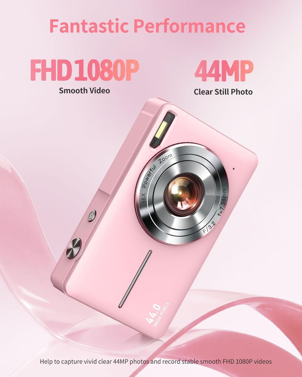 Lecran Digital Camera, FHD 1080P Point and Shoot Camera for Kids Teens Pink | with 32GB Card, Filters 16X Zoom Anti-Shake Date Stamp, Compact Small Camera Christmas Birthday Gift for Boys Girls Starters