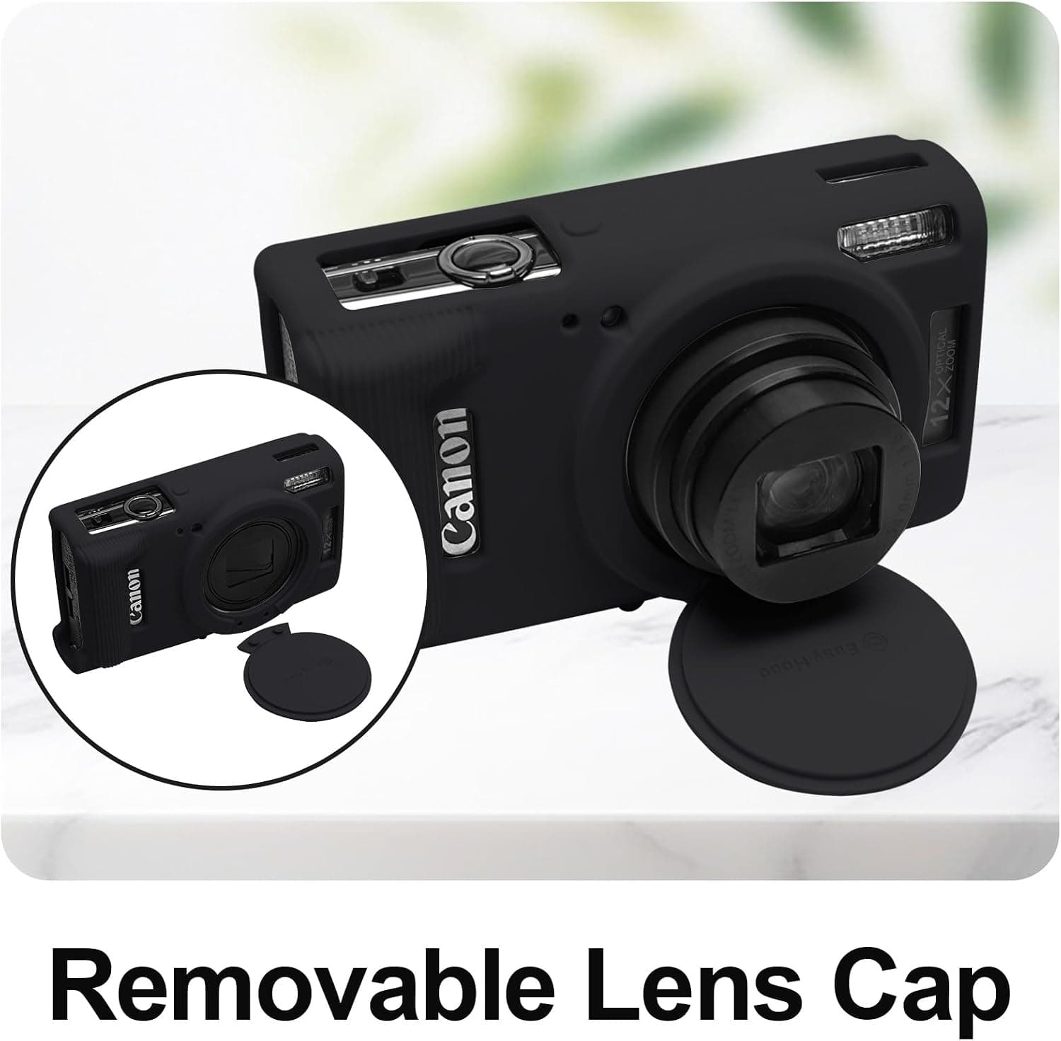 Easy Hood Camera Case for Canon ELPH 360/IXUS 285 HS/IXY 650 Camera,Black | With Removable Lens Cover,Soft Silicone Protective Case,Anti-Scratch,Dustproof,Shockproof,Enhanced Grip,Camera Accessories