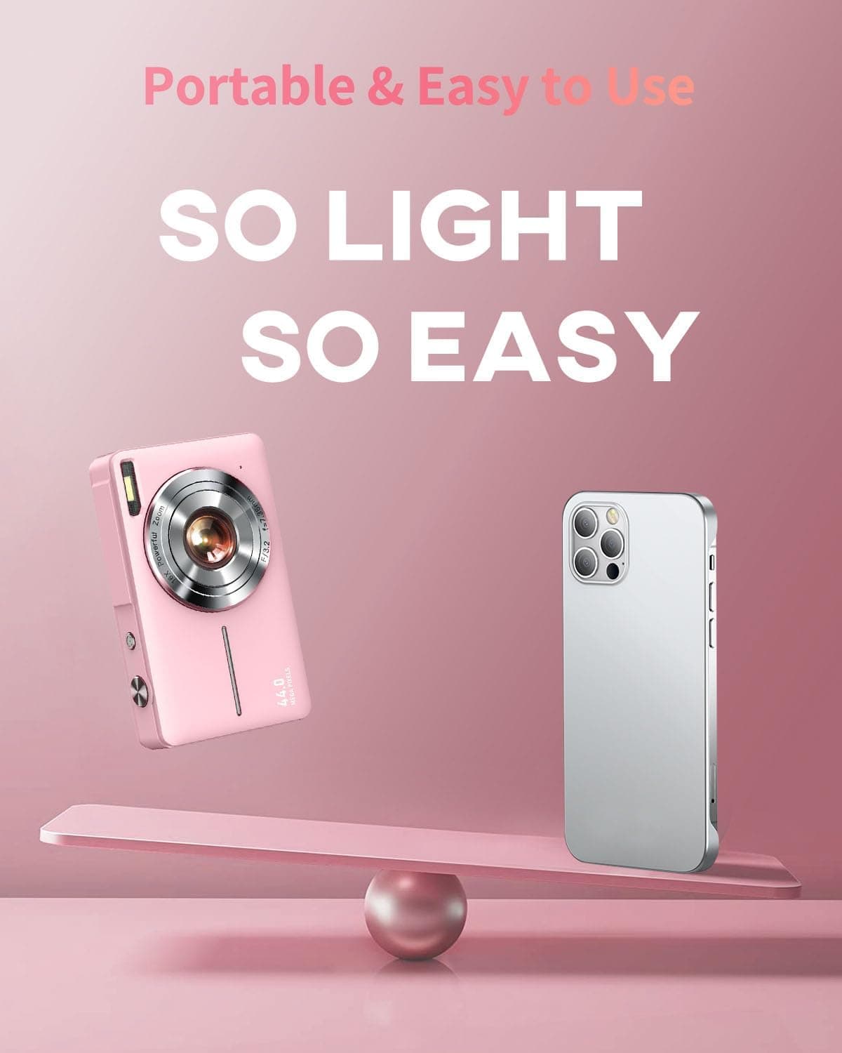 Lecran Digital Camera, FHD 1080P Point and Shoot Camera for Kids Teens Pink | with 32GB Card, Filters 16X Zoom Anti-Shake Date Stamp, Compact Small Camera Christmas Birthday Gift for Boys Girls Starters