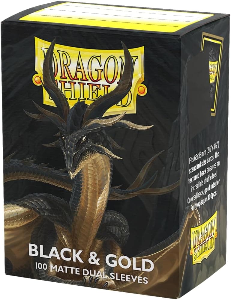 Dragon Shield | Matte Dual Standard Size Card Sleeves | 100ct - Smooth & Tough Premium TCG Sleeves - Compatible with Pokemon, One Piece, and Magic: The Gathering | Black & Gold
