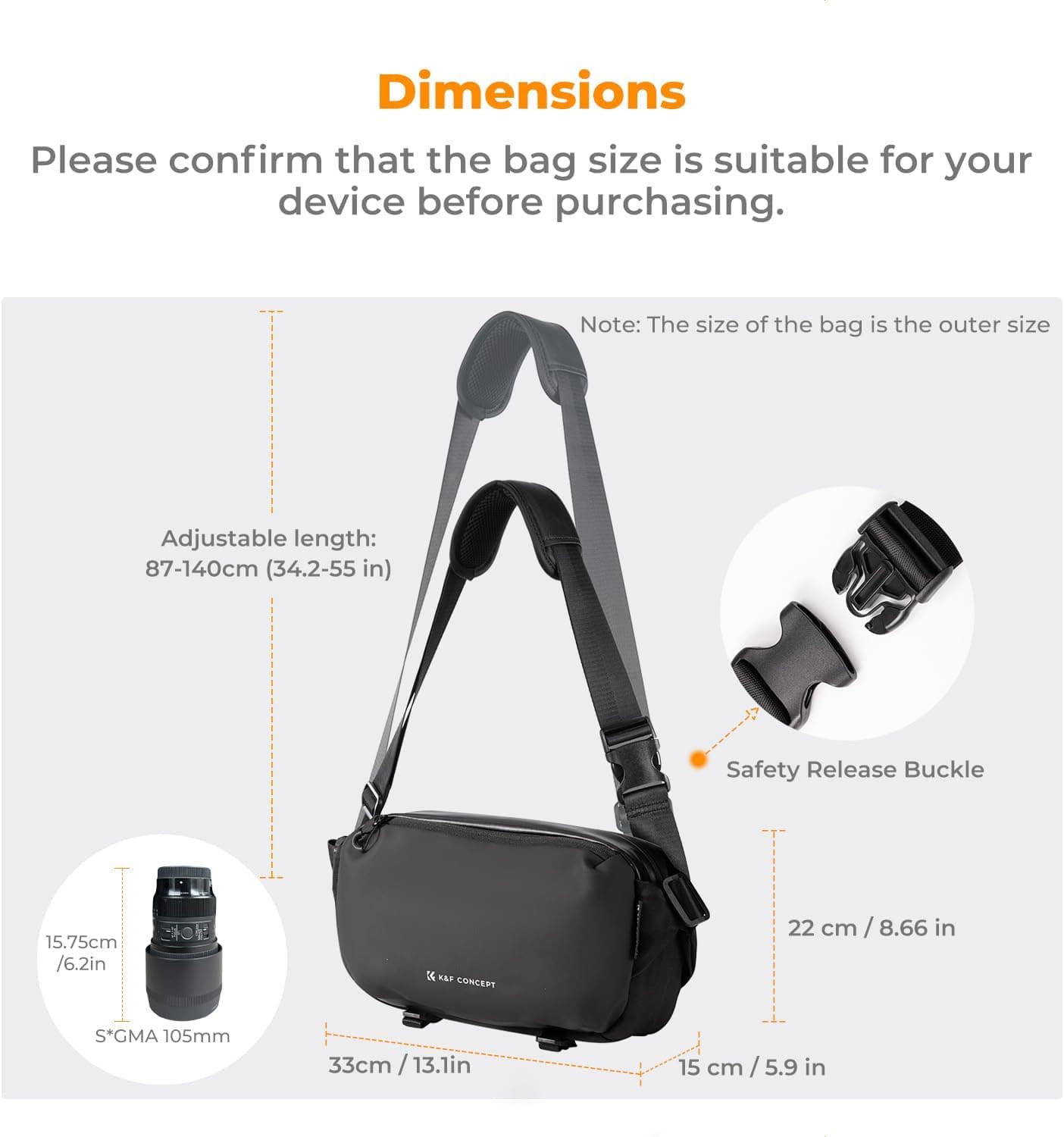 K&F CONCEPT Camera Sling Bag, Everyday Shoulder Crossbody Bag | Multifunction Photography Portable Bag, DSLR/SLR/Mirrorless Camera Case, Compatible for Canon/Nikon/Sony, BS01