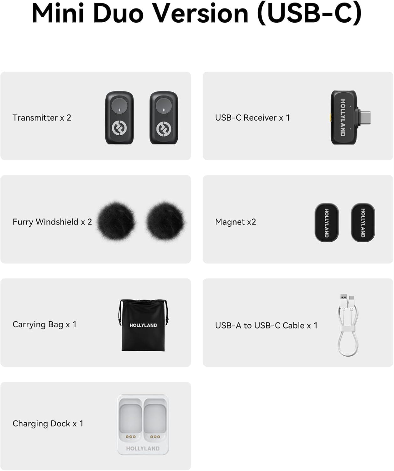 Hollyland Lark A1 Wireless Microphone for iPhone & Android, 48kHz/24-bit Studio Audio, 3-Level Noise Cancellation, 200m Range, Magnetic Mini Mic for Video Recording & Live Streaming (2TX + USB-C RX)