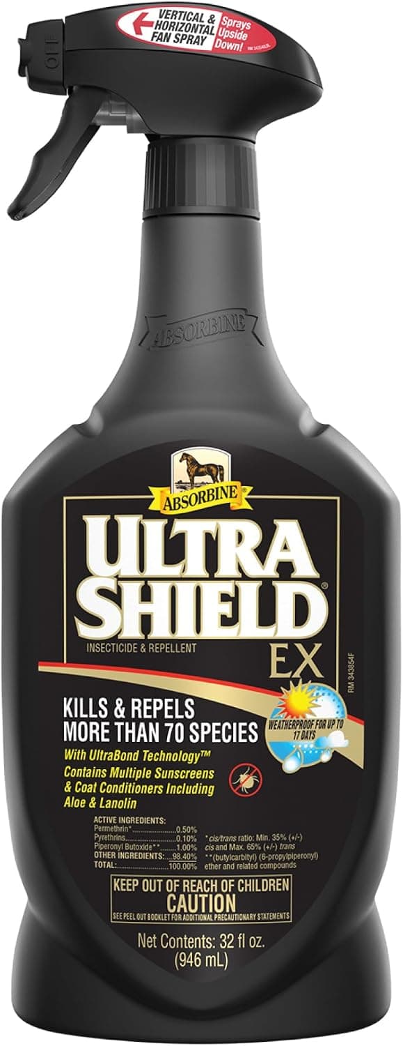 Absorbine UltraShield EX Insecticide & Repellent, 32 fl oz Sprayer | Use on Horses, Dogs & Premise, Kills & Repels 70+ Species Including Flies, Mosquitoes, Ticks, Fleas, Lice, Up to 17 Days