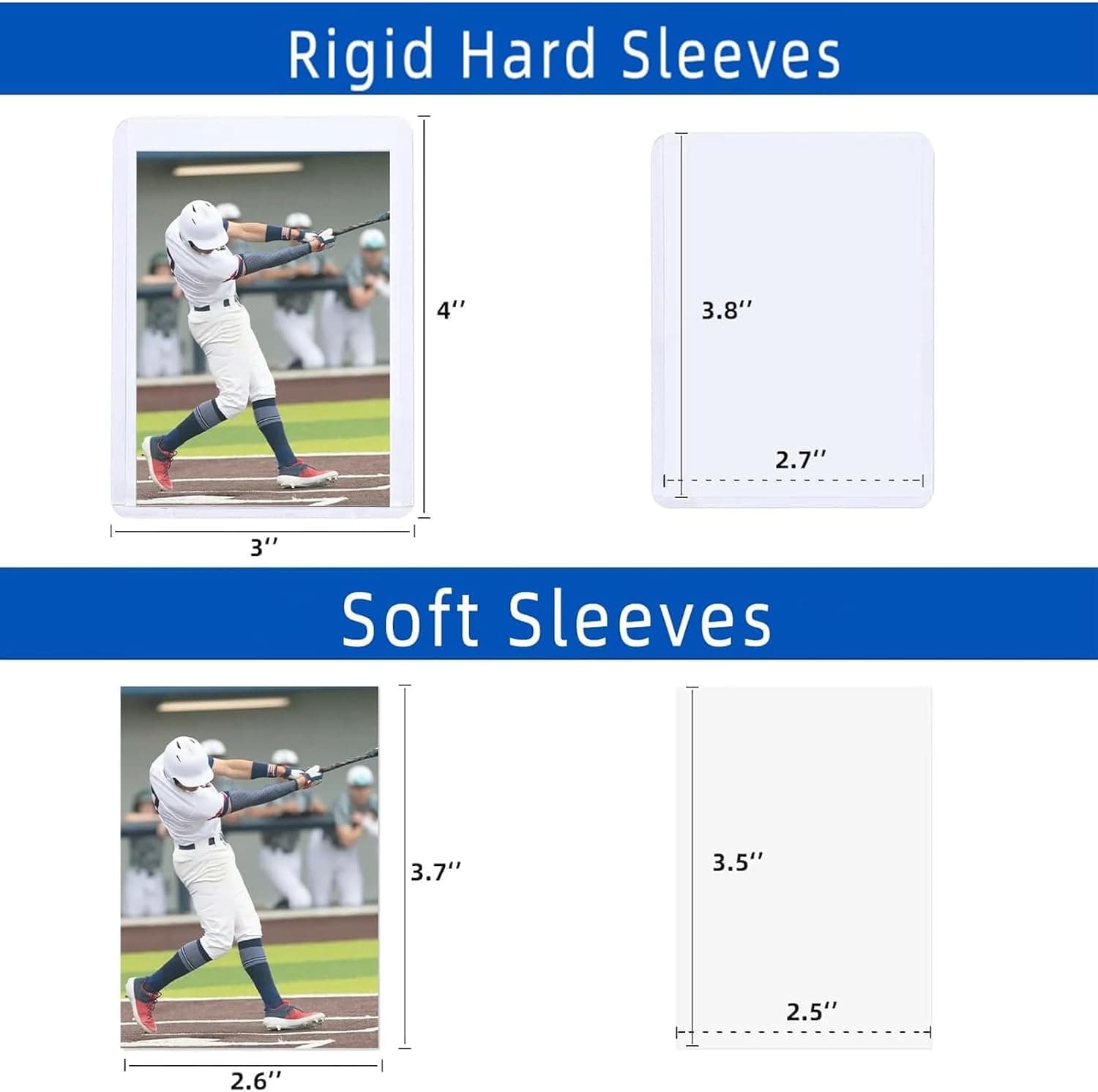 200 Card Sleeves Hard Plastic, Arjiekwei 3"X 4" Baseball Cards Protectors Plastic, Trading Card Holder for Trading Sports Baseball Football Game Cards (100 Hard Sleeve + 100 Soft Sleeves)