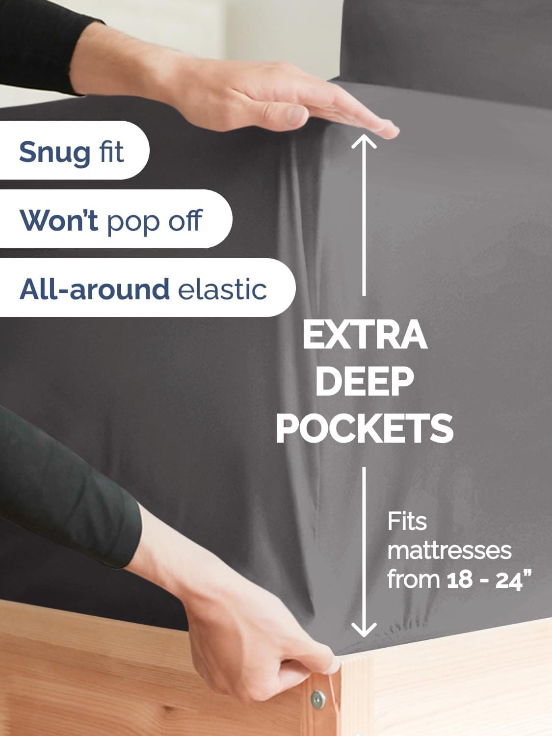 Extra Deep Queen Sheet Set - 6 Piece Breathable and Cooling Sheets - Grey | Hotel Luxury Bed Sheets Set, Easy & Secure Fit, Ultra-Soft, Wrinkle & Fade Free, Comfy Sheets Set with Extra Deep Pockets