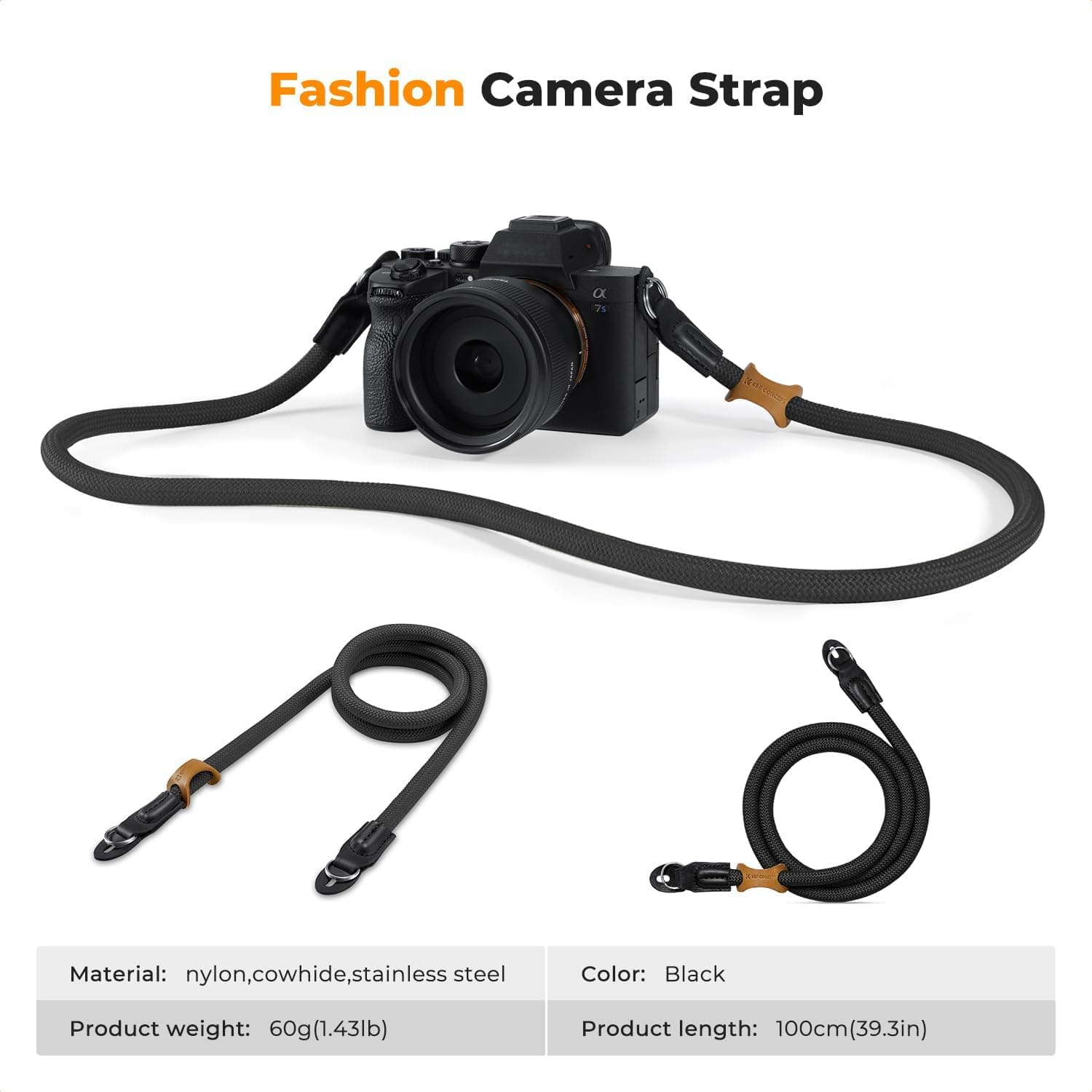 K&F CONCEPT Camera Neck Strap,100cm Camera Shoulder Strap | Nylon Rope, with O-ring for DSLR Camera, for Street Photography, BJ01