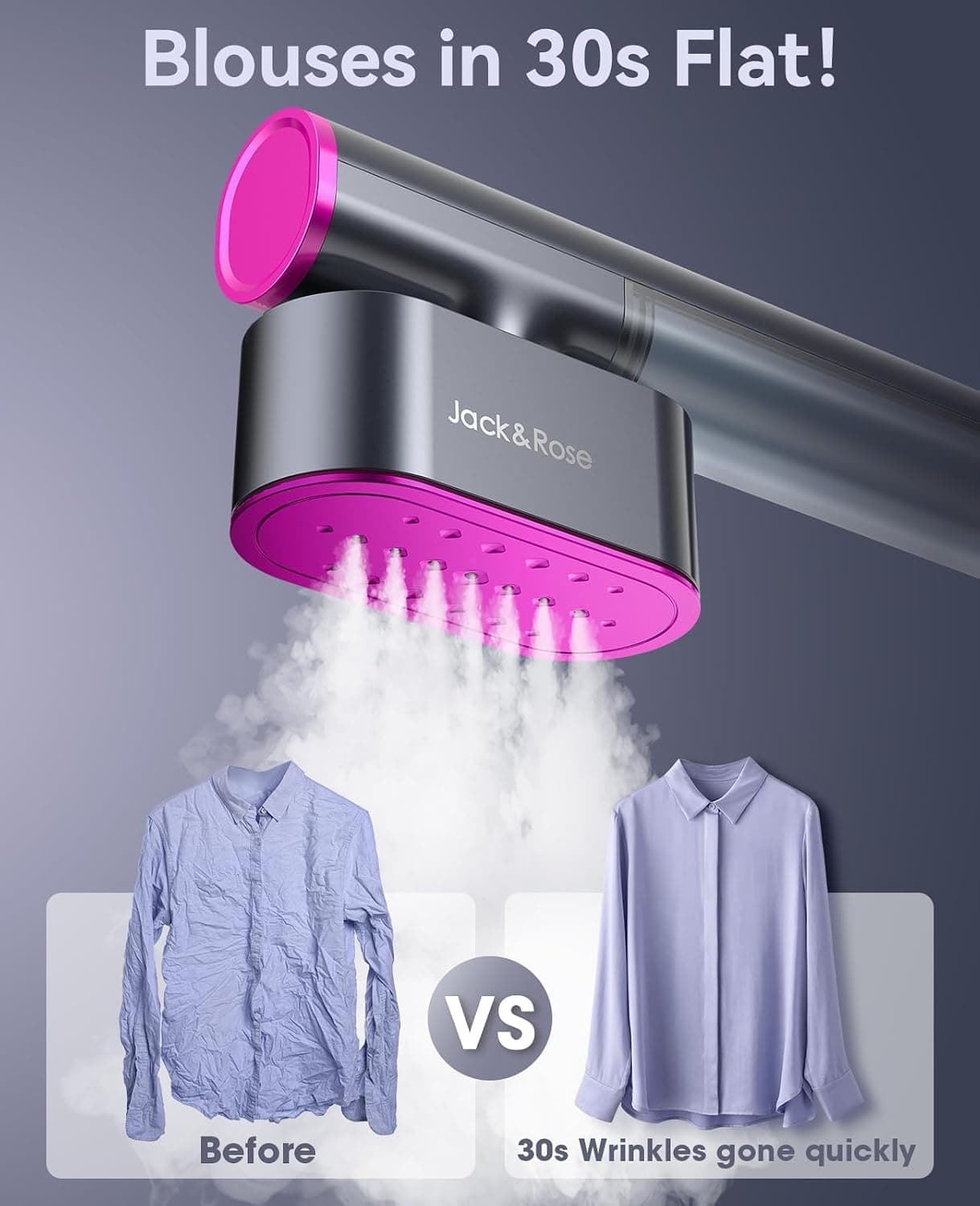 Jack ＆ Rose Travel Steamer for Clothes,100-220V Portable Iron,15s Heat Up,Steamer ＆ Iron 2 In 1, Travel Size,Large Ceramic Heat Panel,for Global and Europe