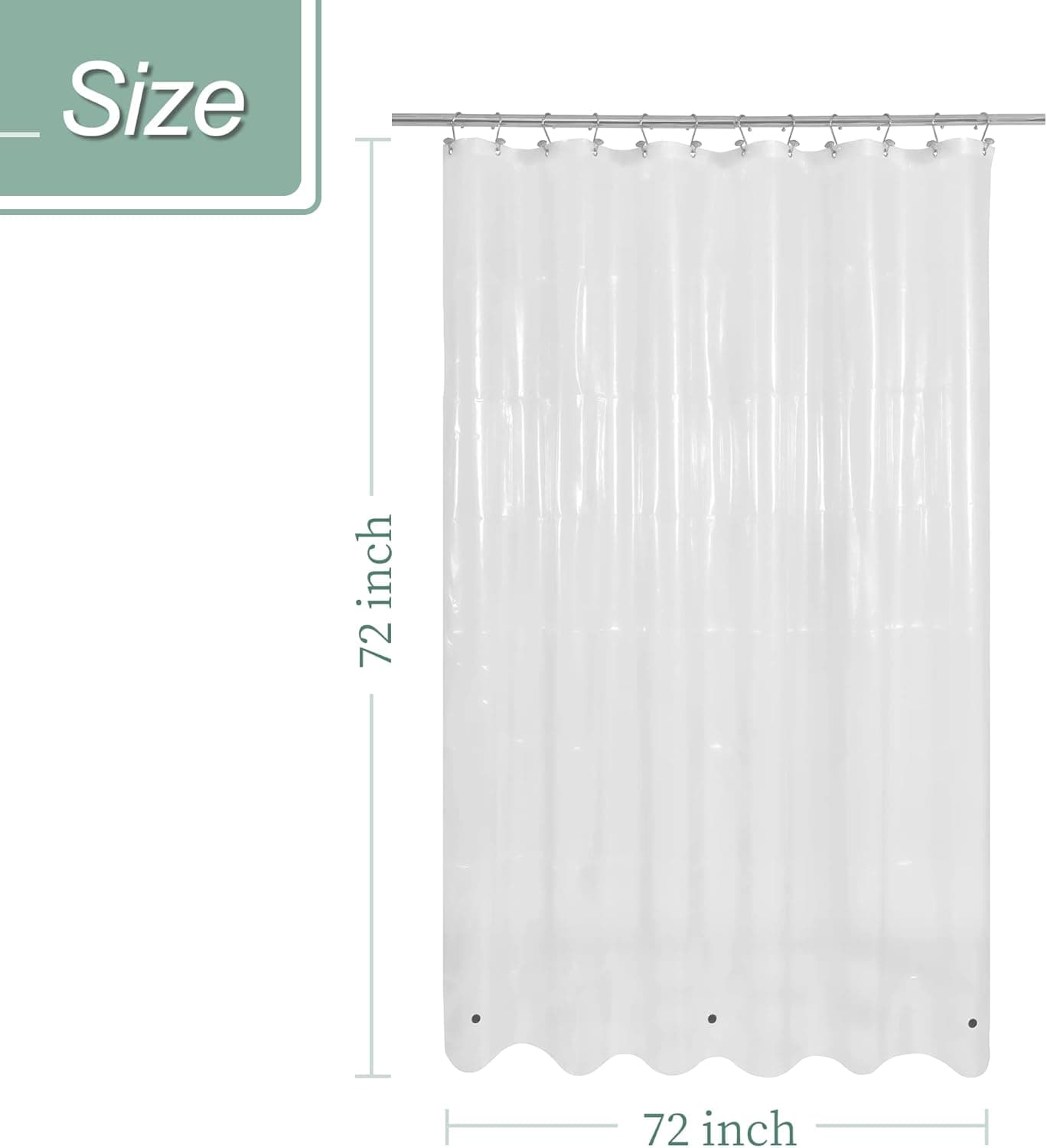 Clear Shower Curtain Liner with 3 Magnets, 72x72 | 12 Rustproof Grommets, Premium Flexible Sturdy Plastic Shower Curtain for Bathroom Lightweight, Waterproof,72W x 72H
