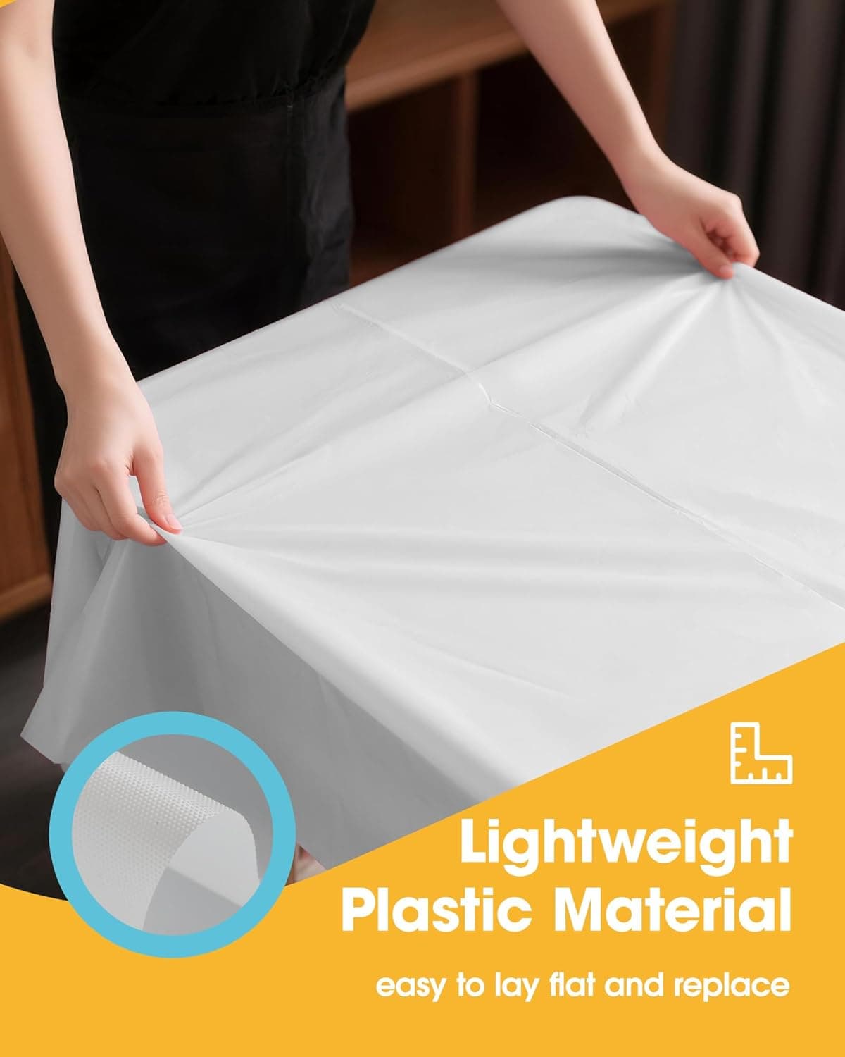 White Plastic Table Cloth - 4 Pack 54" × 108" Rectangle Disposable Tablecloths for 6FT Tables, Table Cover for Party, Holiday & Gathering Use | Rectangle, 6 ft Tables, Party Holiday Gathering
