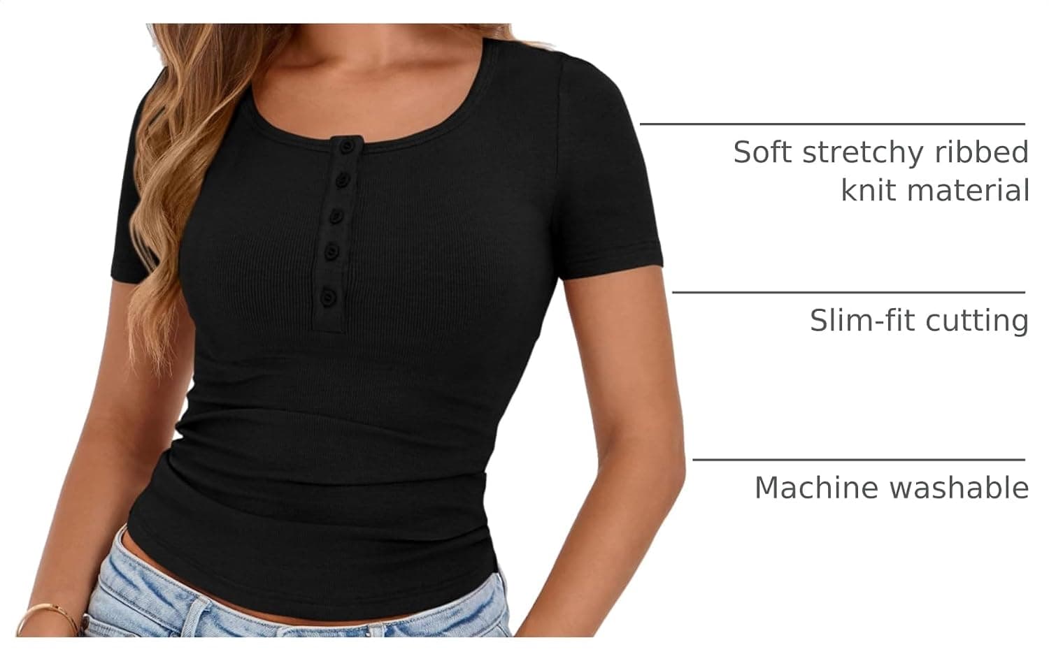 PRETTYGARDEN Women's Summer Tops Henley Tee Shirts | Soft Ribbed Fabric, Button Up, Short Sleeve, Slim Fitted, Basic Tshirts, Casual Trendy, Going Out Outfits, Fashion Clothing