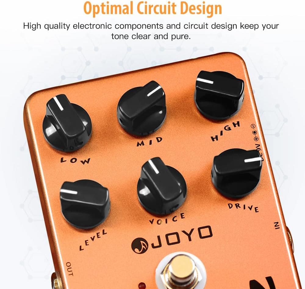 JOYO American Tube Amp Simulator & Preamp Guitar Pedal, 6-Knob Control with Built-in Cab Sim for Electric Guitar, Bypass (JF-14)