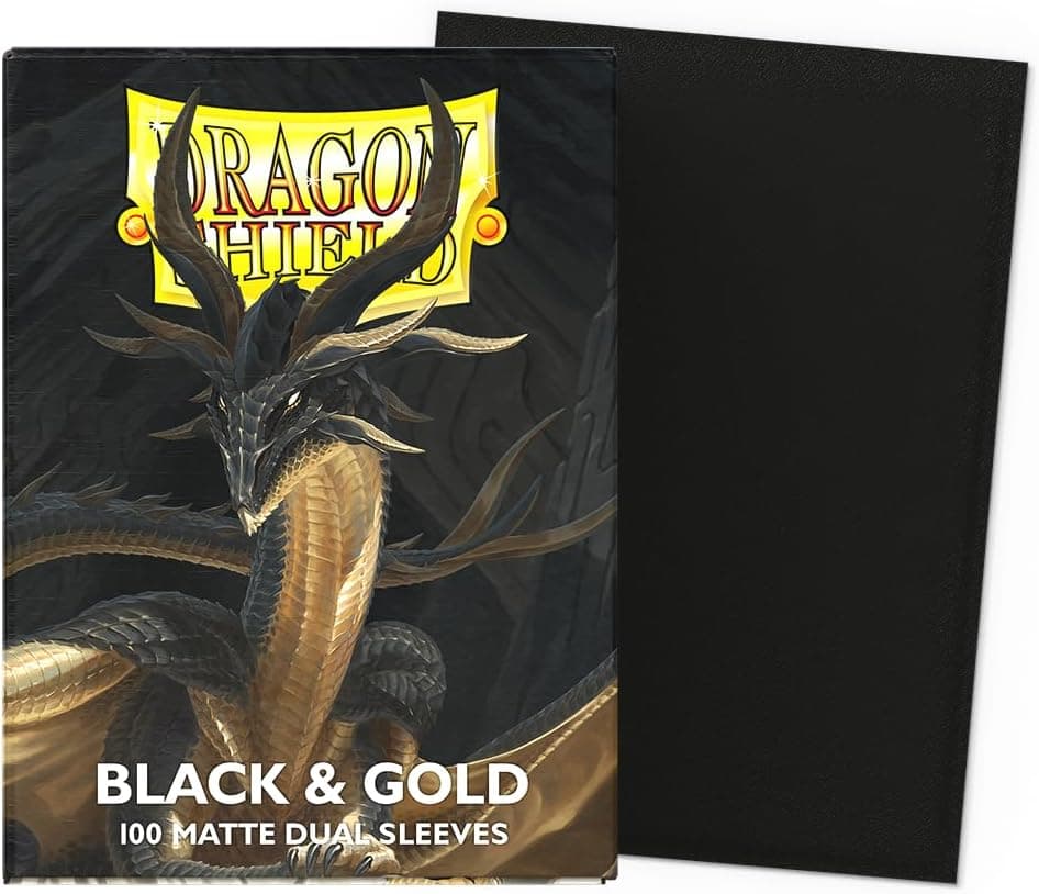 Dragon Shield | Matte Dual Standard Size Card Sleeves | 100ct - Smooth & Tough Premium TCG Sleeves - Compatible with Pokemon, One Piece, and Magic: The Gathering | Black & Gold