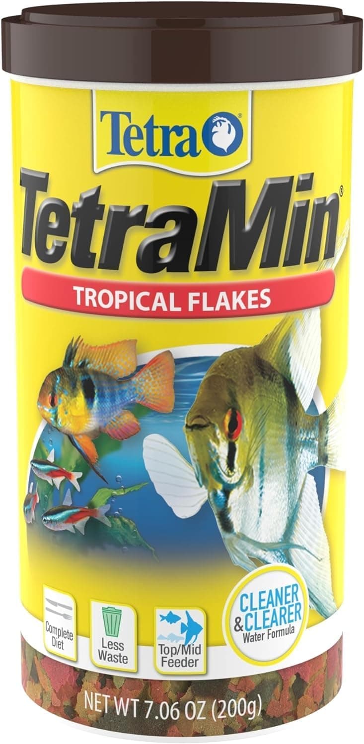 TetraMin Tropical Flakes Fish Food, 7.06 oz | Complete Daily Diet For Top-And-Mid Feeding Tropical Fish, Protein For Growth & Prebiotics for Digestion, Clear Water Formula