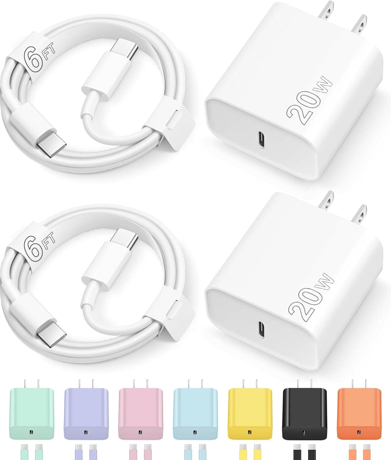 iPhone 17 16 15 Charger Fast Charging Type C Chargers USB C Charger Block | for iPhones, iPads,Tablets, Android phones,20W iPhone Charger USB-C Power Adapter,with Long 6FT USB-C Charging Cables