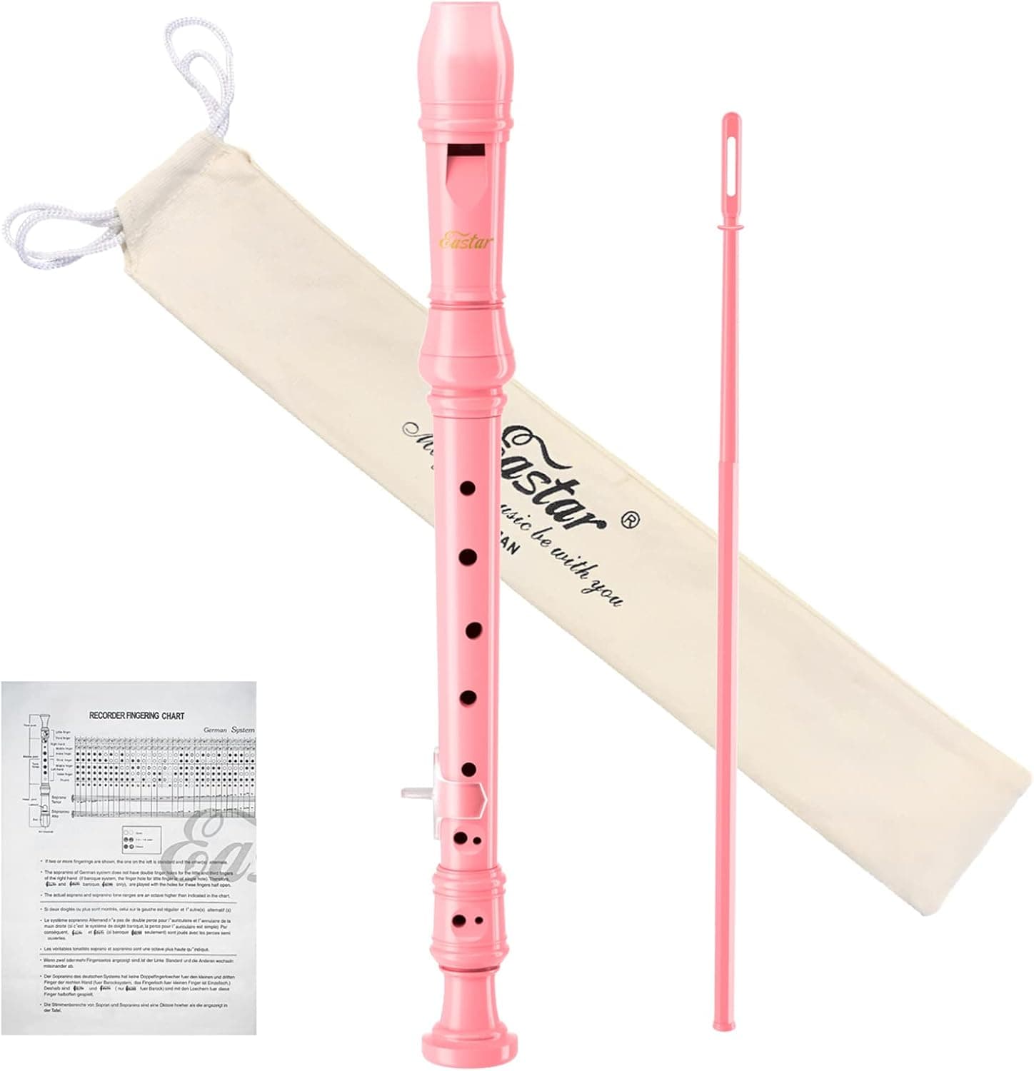 Eastar German C Soprano Recorder for Kids Beginners Kit, Pink, ERS-21GP