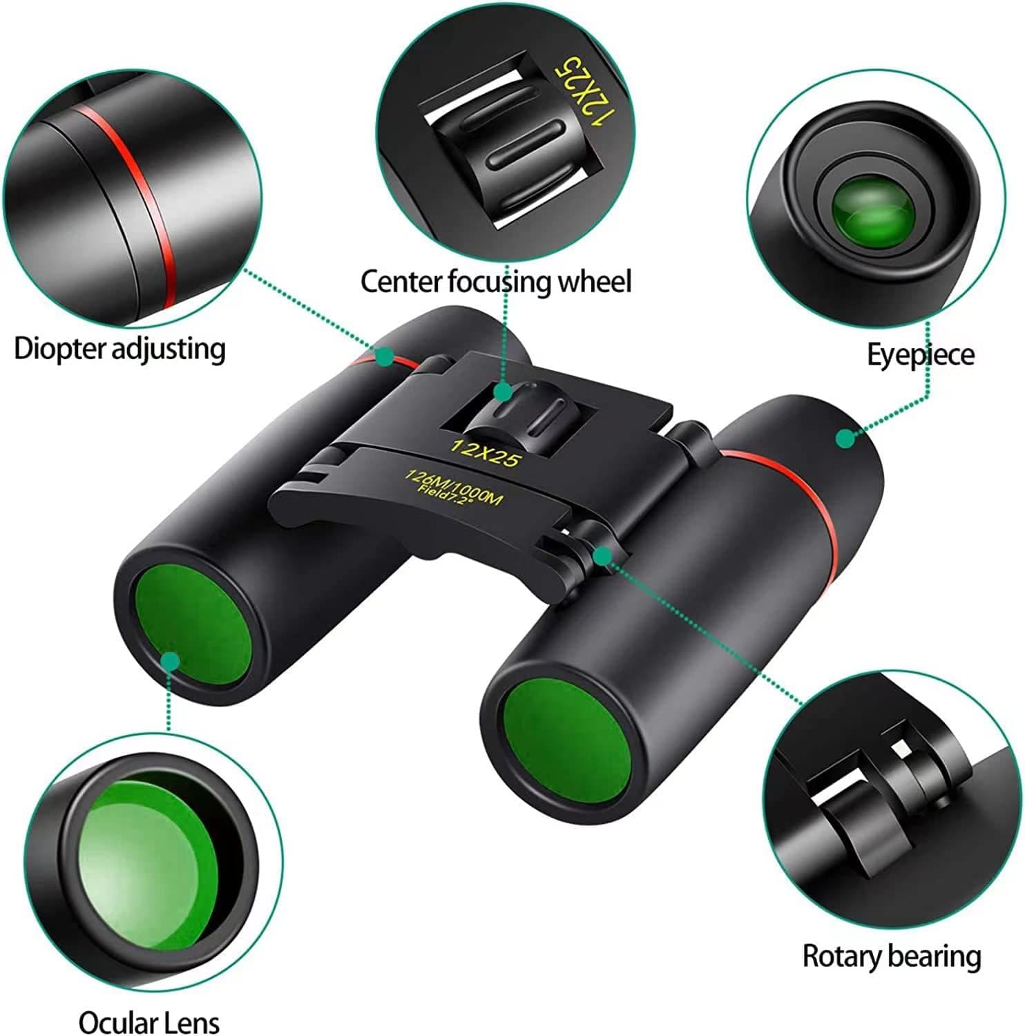 12X25 Small Pocket Binoculars Compact for Adults | Mini Portable, Easy Focus, Crystal Clarity for Bird Watching, Concert, Opera, Cruise, Travel, Hiking