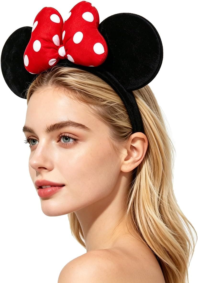 ODOCARE Handmade Mouse Ears Headband for Women and Ladies, Polka Dot Bow Mini Ears Costume Accessories