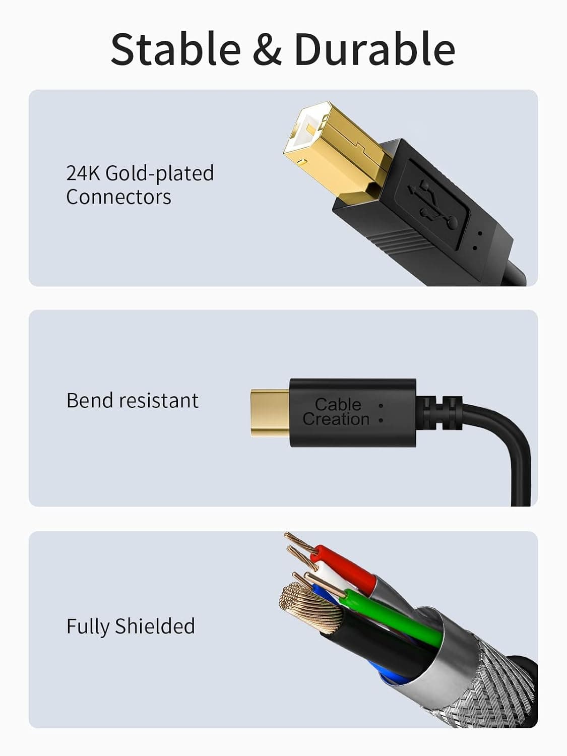 CableCreation USB B to USB C Printer Cable 6.6FT, Type B to Type C Cord | USB C MIDI Cable for MacBook Pro, Air, Yamaha Casio Digital Piano, MIDI Keyboard, DJ Controller, DAC to iPad-2M, Black