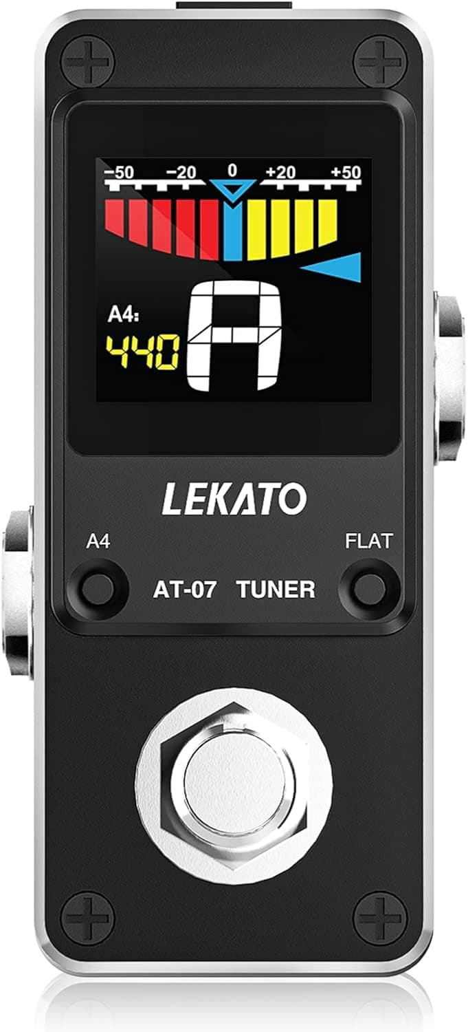 LEKATO Guitar Tuner Pedal with True Bypass, Chromatic Tuner Pedal for Electric Guitar and Bass, Color Display Tuning Pedal with Mute, Pitch and Flat Tuning