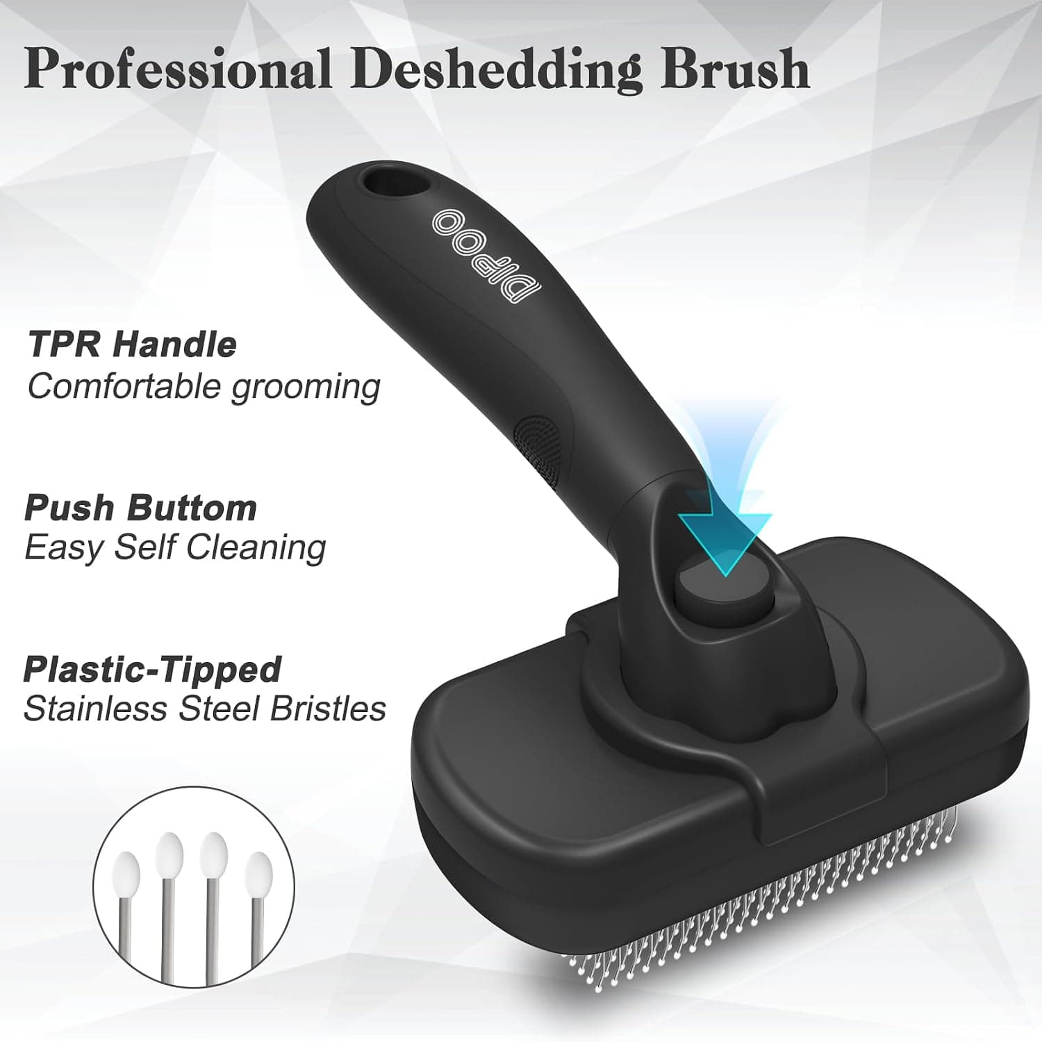Dipoo Self Cleaning Shedding Brush - Skin Friendly Grooming Tool for Dogs, Cats, and Puppies, Deshedding and Hair Removal for Long and Short Haired Pets, Black | Skin Friendly Grooming Deshedding Tool and Hair Removal for Long and Short Haired Pets