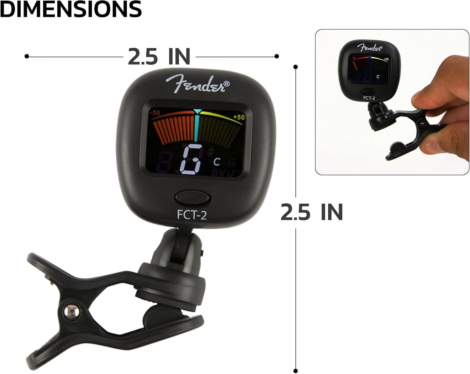 Fender FCT-2 Professional Multi-Instrument Clip-On Tuner for Guitar, Bass, Ukulele, and Violin