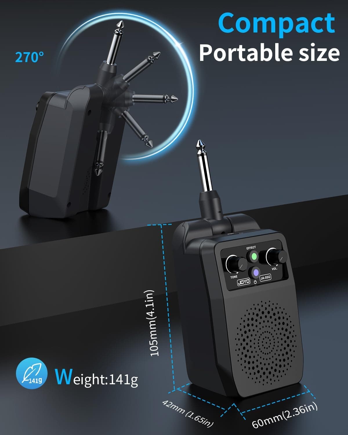 JOYO Mini Amp 5W Portable Plug in Practice Electric Amp Bluetooth Rechargeable Combo Guitar Amplifier Built-in 4 Effects Clean, Overdrive, Distortion, Reverb (JA-05G)