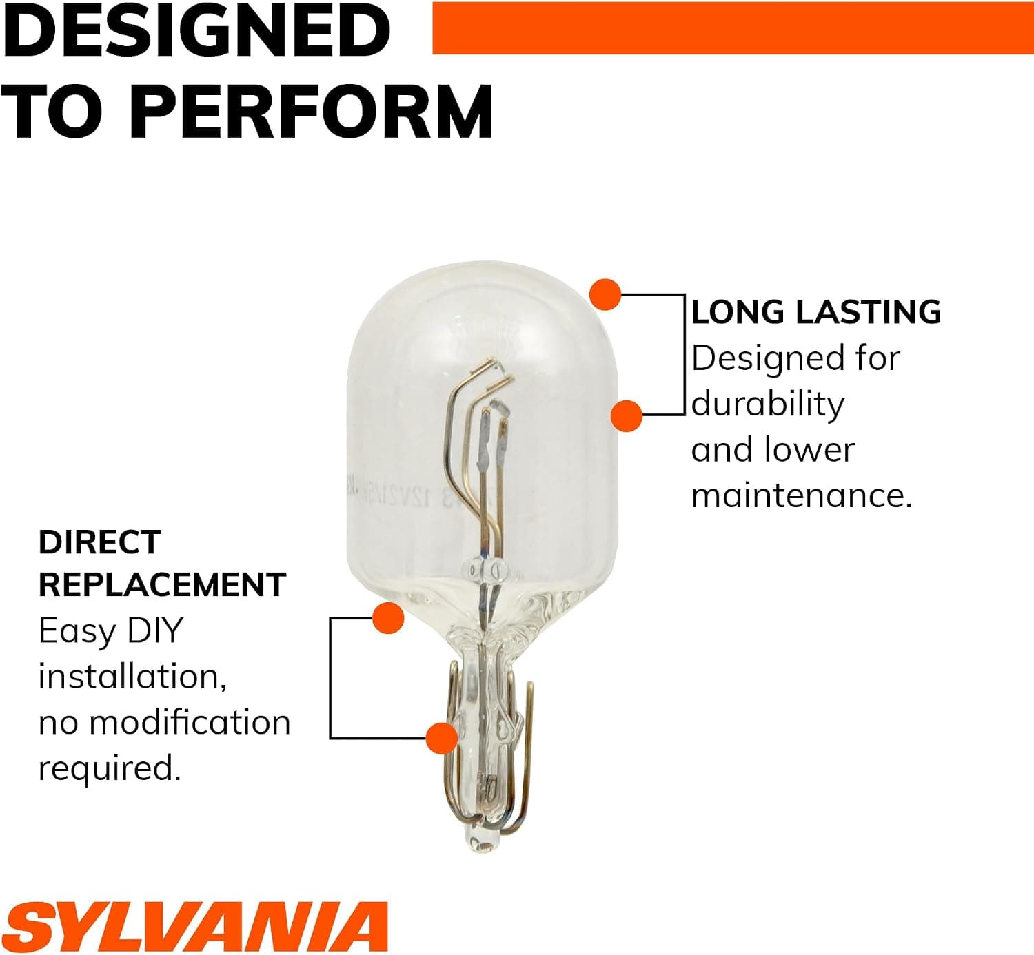 SYLVANIA - 7443 Long Life Miniature - Bulb, Ideal for Daytime Running Lights (DRL) and Back-Up/Reverse Lights (Contains 2 Bulbs)