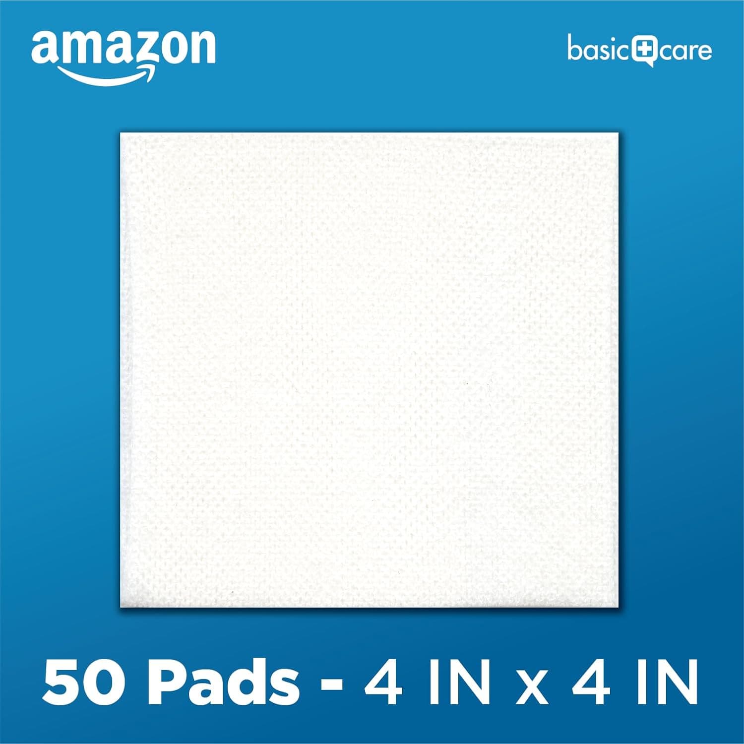 Amazon Basic Care Gauze Pads, 4x4" Sterile Medical Wound Dressing Sponges, 12-Ply, Extra Absorbent, for Cleaning, Covering & Cushioning Cuts & Minor Injuries, 50 Count, 1-Pack (Previously All Health)