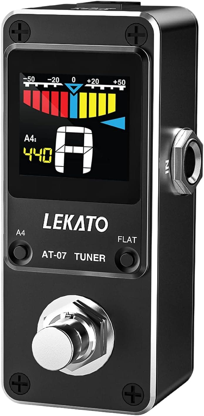 LEKATO Guitar Tuner Pedal with True Bypass, Chromatic Tuner Pedal for Electric Guitar and Bass, Color Display Tuning Pedal with Mute, Pitch and Flat Tuning