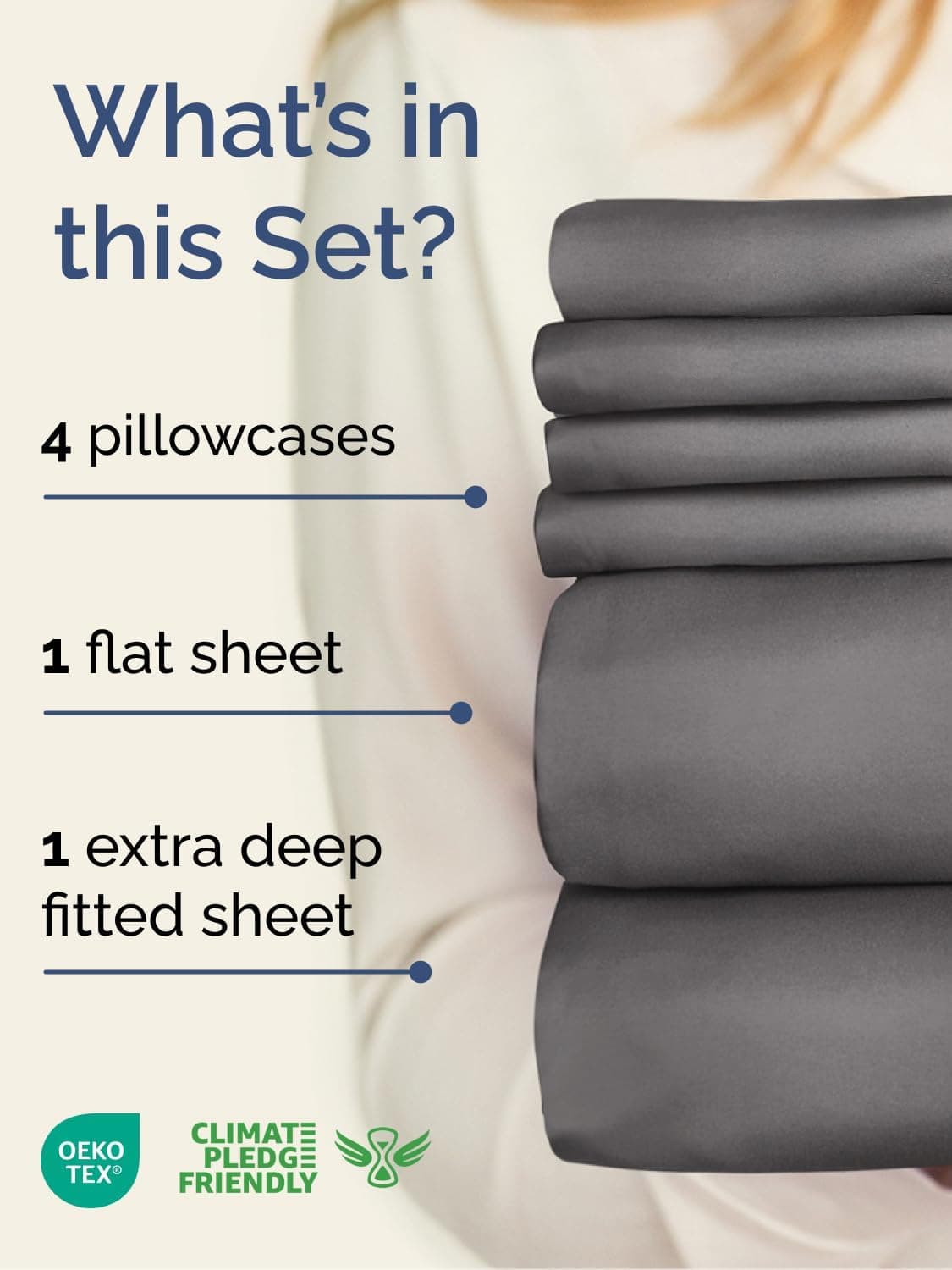Extra Deep Queen Sheet Set - 6 Piece Breathable and Cooling Sheets - Grey | Hotel Luxury Bed Sheets Set, Easy & Secure Fit, Ultra-Soft, Wrinkle & Fade Free, Comfy Sheets Set with Extra Deep Pockets