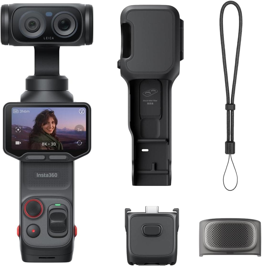 Insta360 Luna Ultra - 8K Vlogging Camera with Dual Leica Lenses, 12× Zoom, 1" Sensor, Detachable 2" Touchscreen, Triple AI Chip, Pocket Gimbal Camera for Vlog Photography-Cosmic Black