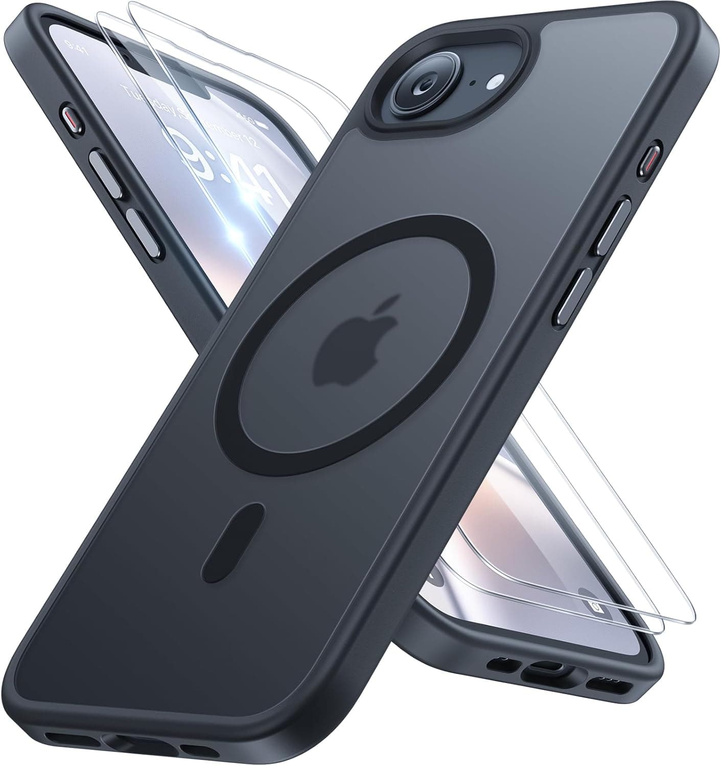 miracase for iPhone 16e case & iPhone 17e Case for MagSafe [with 2×9H+ Screen Protectors] TOP Military-Grade Protection Shockproof with Velvet Touch for iPhone 16e/17e Phone Case 6.1", Matte Black